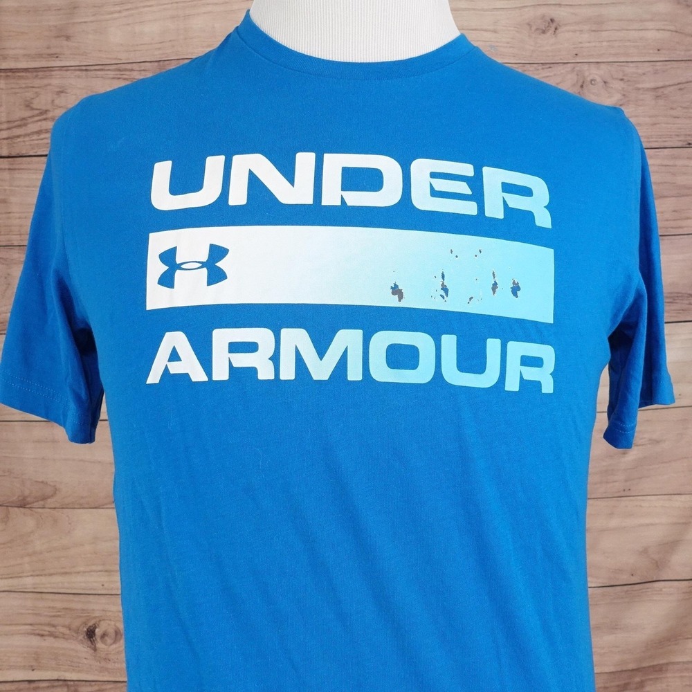 Under Armour Shirt Mens M Blue Graphic Logo‎ Loose Short Sleeve Athletic Tee